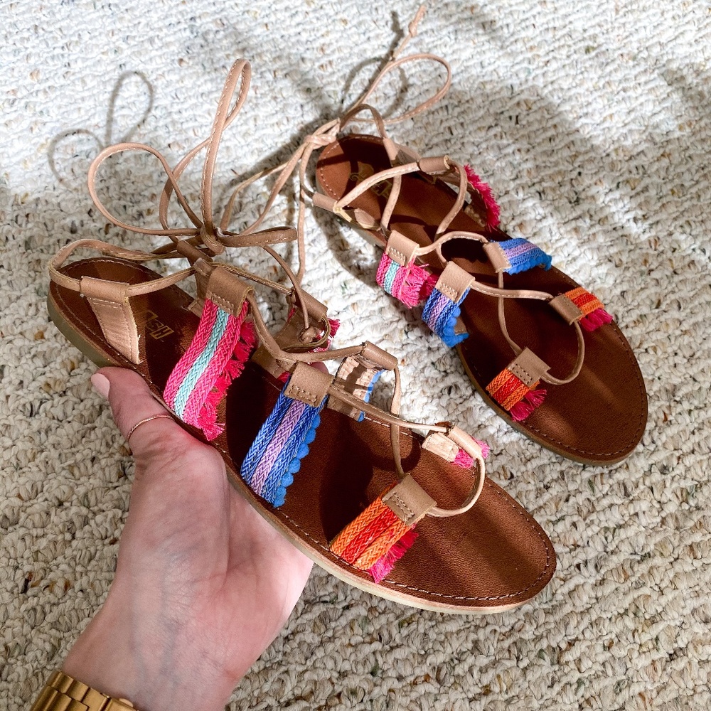 Boho Gladiator Lace Up Festival Colorful Sandals
